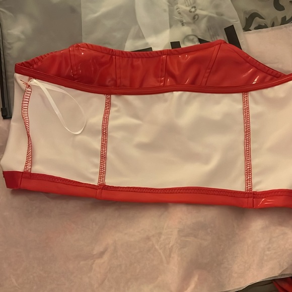 SHEIN faux patent leather like top (crop top) red size large new with bag - Picture 4 of 6